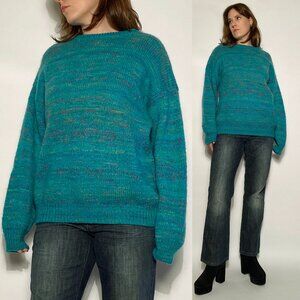 Vintage 1980s Teal & Multicoloured WOOL Sweater by United Colors of Benetton! L